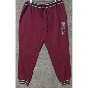 Fila Mens XL Joggers Sweatpants Tapered Maroon Striped Logo Drawstring